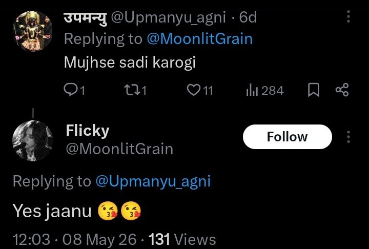 FragileEgoSlyer's tweet photo. So "Fighter Boy" was previously "Flicky" and was in a relationship with the front-runner incel, Upmanyu Agni. Yet @chadfoidslayer is crying over a few "hi/hello" comments while completely ignoring an actual relationship with another hindu man.

Meri hansi nahi ruk rahi. 🤣🤣 https://t.co/dfFNVcQ5Lx
