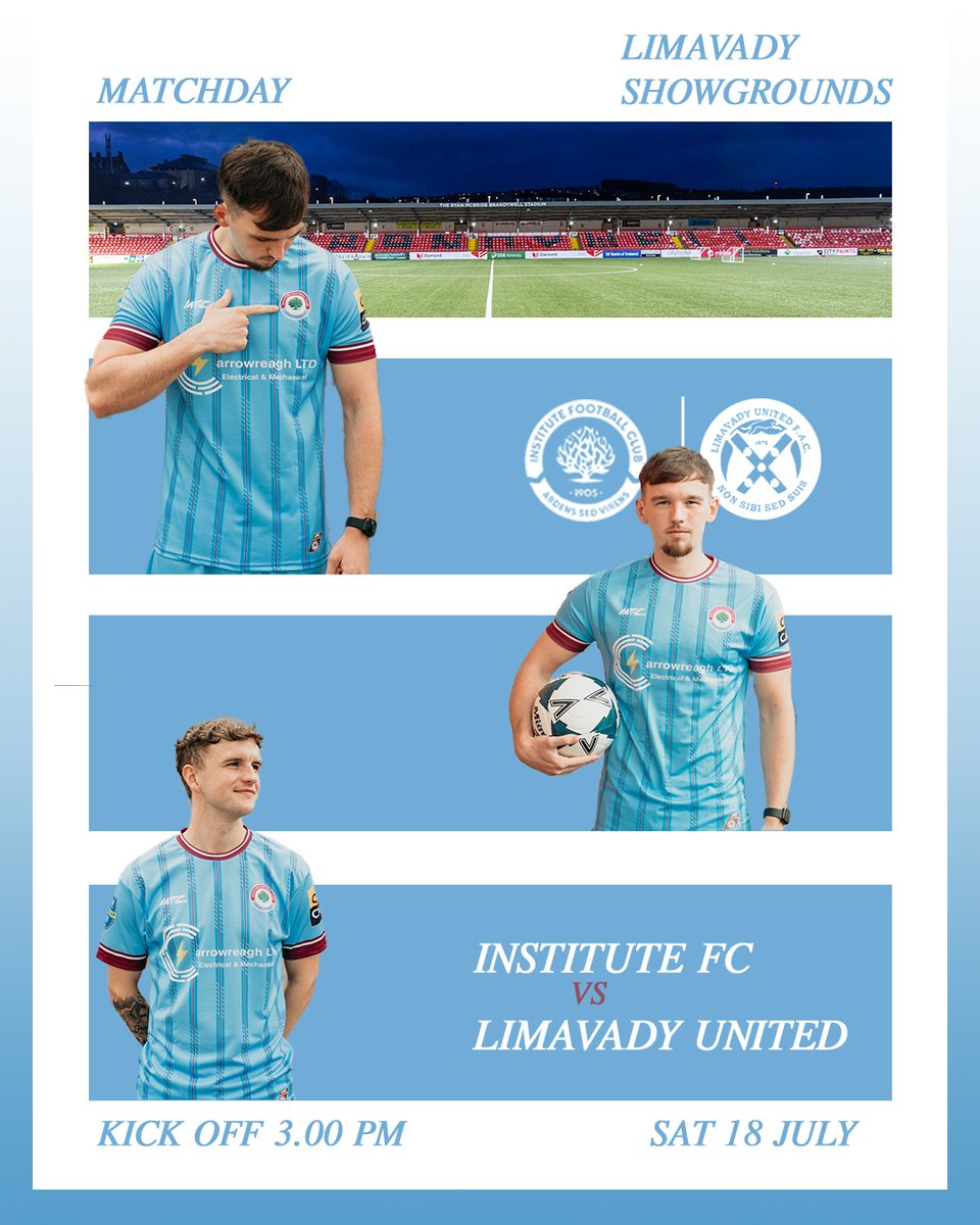 Institute_FC's tweet photo. 🩵 MATCHDAY 🩵

Pre-season continues today as we face newly promoted NIFL Premiership side and derby rivals Limavady United.

🏟️ Limavady Showgrounds
 🕒 3pm

Another big test for the Stute! 💪

C’MON THE STUTE! 🩵

#CMonTheStute #InstituteFC #Matchday https://t.co/oZdNAfGaFx