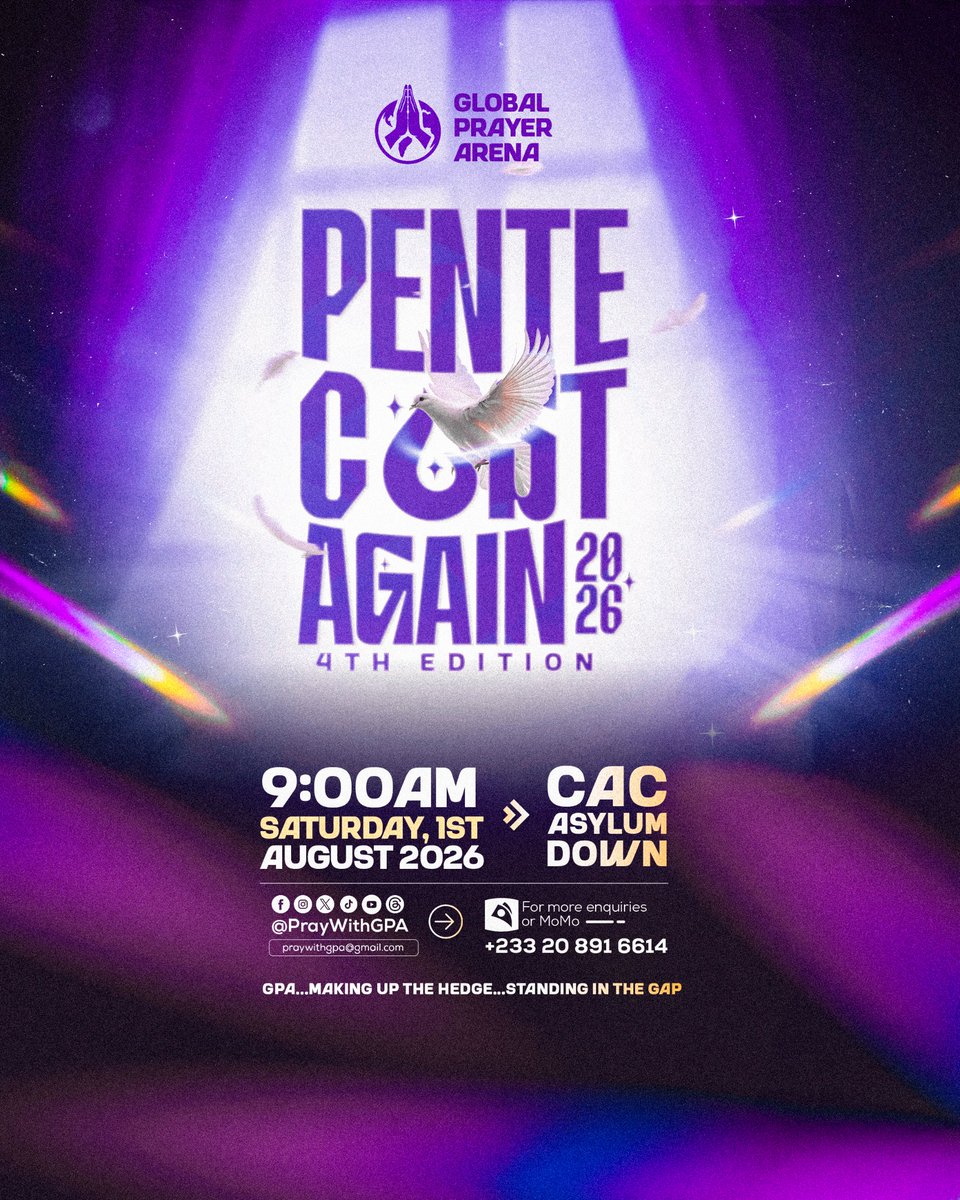 PrayWithGPA's tweet photo. It’s that time of the year again! This August, we rise — anointed, empowered, unstoppable! 🔥
📍Mark your calendar! PENTECOST isn’t just history; it’s happening AGAIN — in 2️⃣ weeks!
#PentecostAgain
#𝐆𝐑𝐄𝐀𝐓𝐄𝐑𝐖𝐎𝐑𝐊𝐒
#GlobalPrayerArena
#MakingUpTheHedge
#StandingInTheGap https://t.co/6tDpa9kDl0