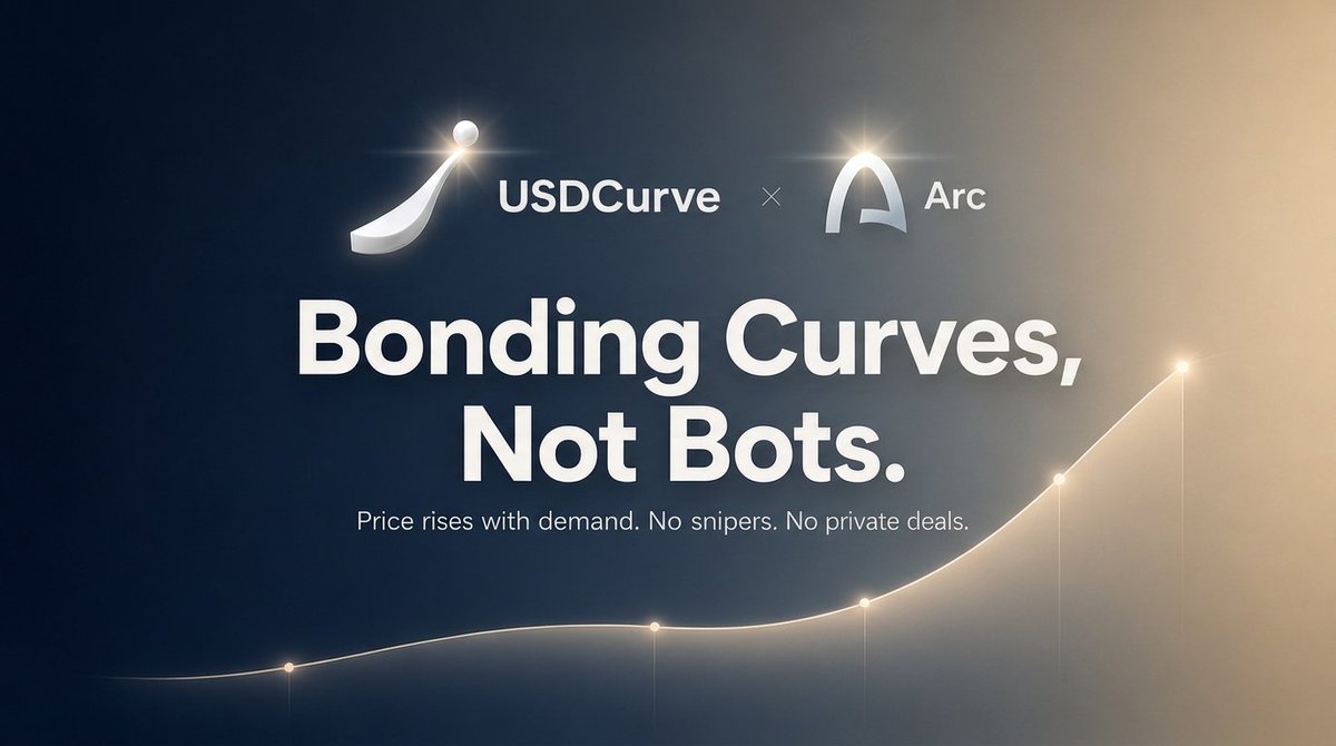 UsdCurve's tweet photo. Bonding curves > sniper bots.

Price rises with real demand. No private deals. No hidden allocations. Just math.

@UsdCurve on @arc — the fairest way to launch.
https://t.co/EP7ClcqFfV https://t.co/vbyTk82yU0