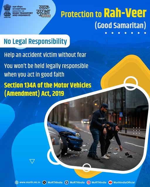 SpGadag's tweet photo. As a Rah-Veer, you have no legal responsibility when you help a road accident victim get timely medical care. Don’t look away. Step in. Save a life. #RahVeer #GoodSamaritan #RoadSafetySuperhero #RoadSafety #SaveLives @IgpBelagavi https://t.co/nIksypQfs2
