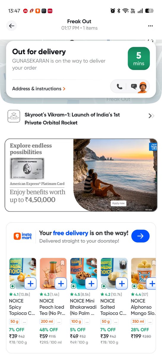 johnbri_20's tweet photo. This is to expose the fraud timing display by Swiggy. In image 1 the order was olaces at 1.24 and 19 mins for delivery(1.44pm), in next image time is 1.50 and app still shows 5more mins. Why this fraud behaviour?Am not complaining the delivery guy, swiggy is worse
@SwiggyCares https://t.co/wlDftBztgd