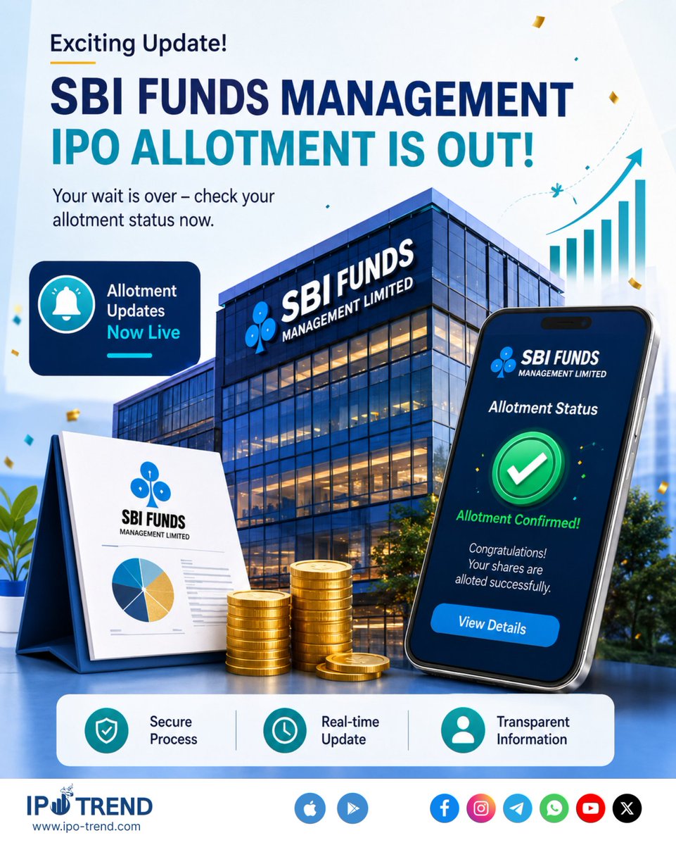 ipo_trend_'s tweet photo. ๐จ SBI Funds Management IPO Allotment Out!
The allotment status is now available for investors to check. ๐
๐ฌ What's your result?
๐ข Allotted
๐ด Not Allotted
#ipotrend #sbifundsmanagementipo #sbiipo #ipoallotment #ipo #ipoupdate https://t.co/usvOI3il0t