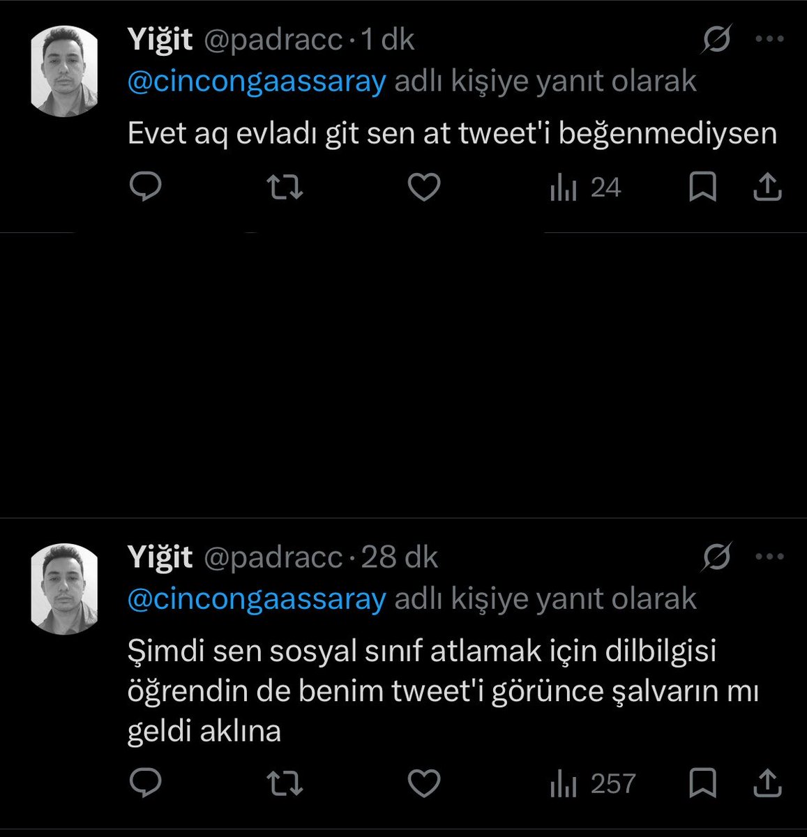cincongaassaray's tweet photo. @padracc Yarım saat düşünüp bunu mu yazabildin dümbük 😂😂 kanama hemen git ortaokul çocuklarından dil bilgisi öğren benden de delikanlılık öğrenirsin tanımadığın insanlarla nasıl konuşacağını öğretirim dıymıy anlarsın ya çakal seni https://t.co/fE9HibCBiJ