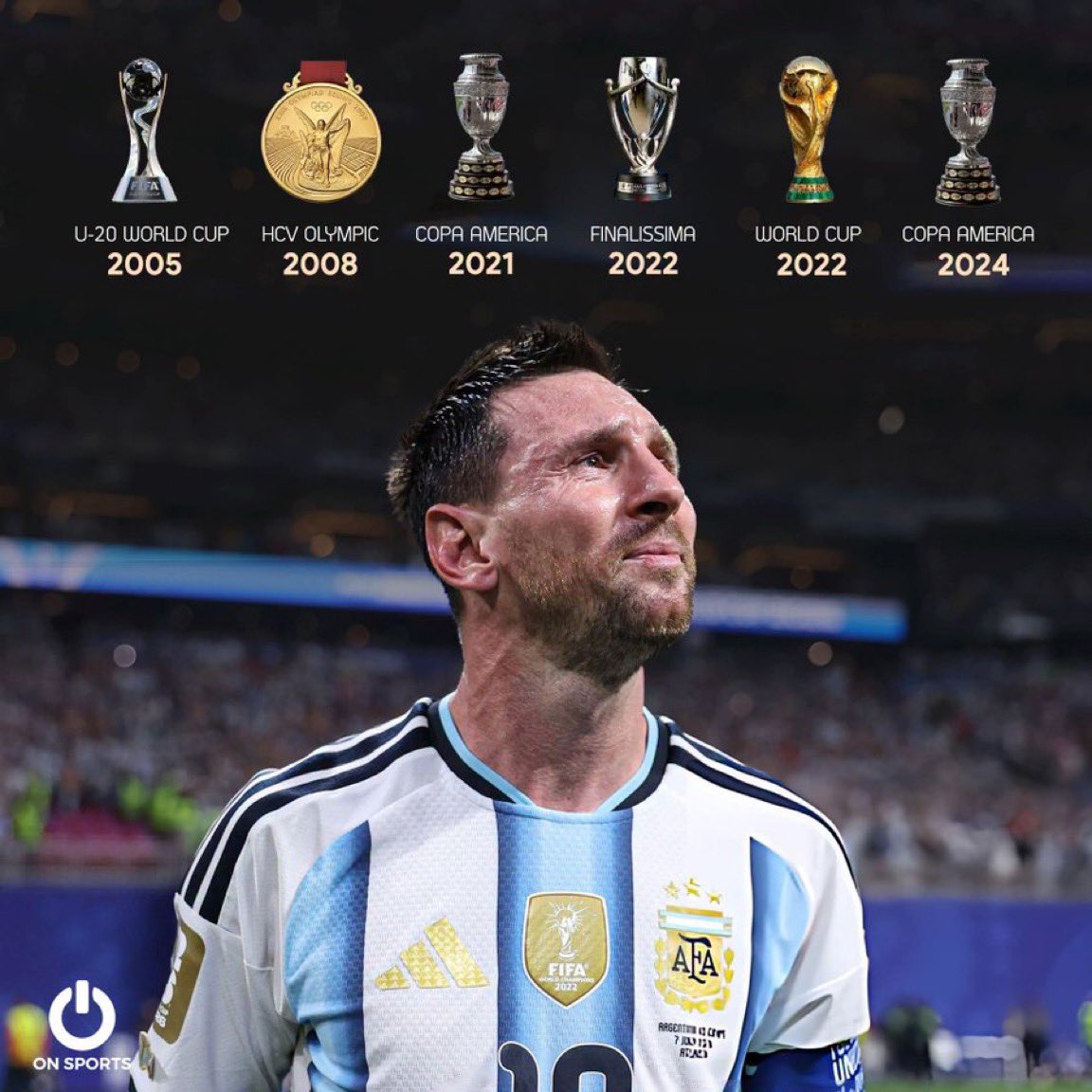 WorldCupEra's tweet photo. 🚨 If Lionel Messi wins the 2026 World Cup, he will hold the record for the most international titles in football history. 🐐 https://t.co/xPM3RZnX2f