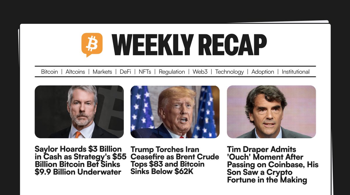 BitcoinNews's tweet photo. 📰 This week: Saylor built a $3B cash buffer, the CFTC backed Kalshi in Michigan, Tim Draper revisited passing on Coinbase, Trump reignited Iran market fears, and Larry Fink said he is bullish on markets as #Bitcoin stabilizes.

Here's the Weekly Recap 🧵👇 https://t.co/iIiCTFWbNR