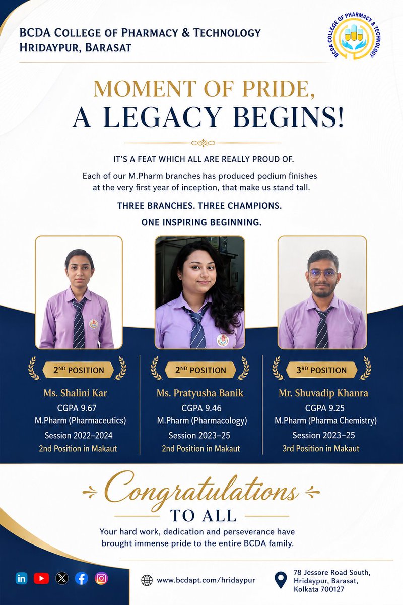 bcdacpt201's tweet photo. #BCDACPT #BCDACollege #MAKAUTRank #MPharm #AcademicExcellence #ProudMoment #StudentAchievement #FutureResearchers #PharmacyEducation #Pharmaceutics #Pharmacology #PharmaceuticalChemistry #RankHolders #SuccessStory #HigherEducation #ExcellenceInEducation #LearnTodayLeadTomorrow https://t.co/vuBz7zFbZq