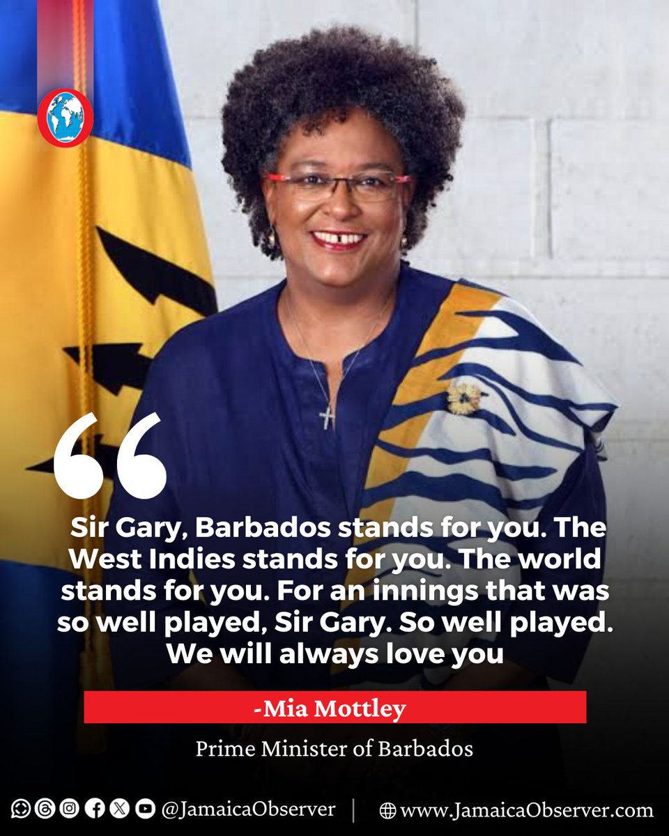 JamaicaObserver's tweet photo. Sir Garfield “Gary” Sobers, arguably the greatest all- rounder of all time, has died aged 89 West Indies Cricket announced on Friday.

“A great innings has come to an end. In our hearts, now and forever, Sir Garfield Sobers,” West Indies Cricket posted on X above a photograph of him titled “Legend. Icon. Hero”.
https://t.co/mJefo2bb6A