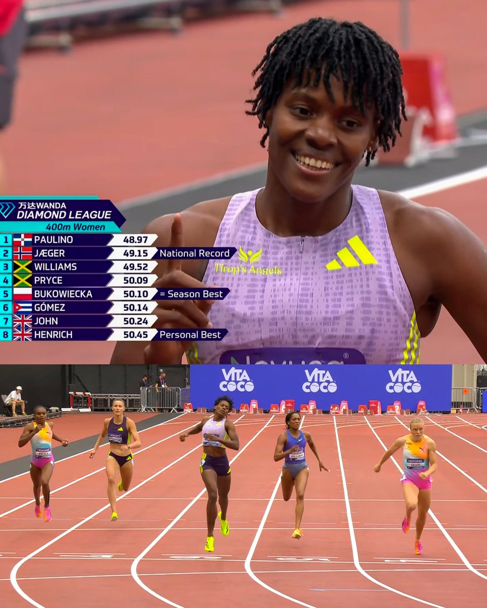 TrackGazette's tweet photo. Marileidy Paulino 🇩🇴 finishes very hard and takes the win in the women's 400m at the London Diamond League in 48.97s!

Henriette Jæger 🇳🇴 2nd in a Norwegian Record of 49.15s. https://t.co/8FbH8wZ4Fo
