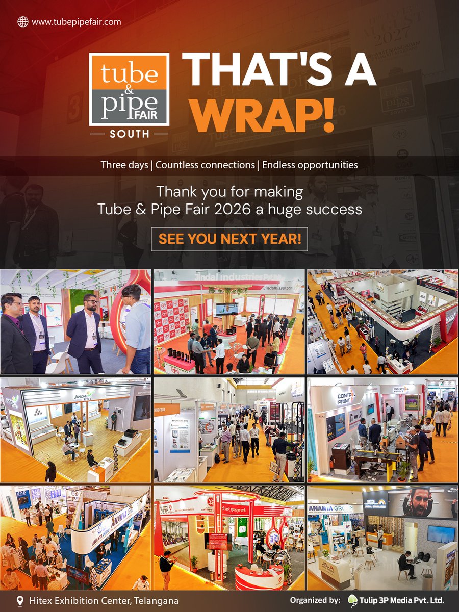 tubepipefair's tweet photo. A heartfelt thank you to all our visitors, exhibitors, partners, and industry professionals for making @TubePipeFair South 2026 a tremendous success! 💥
See you in 2027! 👋

#TubePipeFair #TPF2026 #TubeExpo #PipeExpo #TubeIndustry #PipeIndustry #TPFSouth #TPF https://t.co/502rZlkXTs