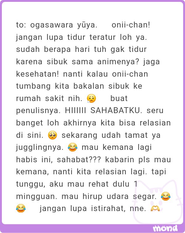 TsumugusRumour's tweet photo. Untuk Yuya (2) jaga kesehatan dan asik tuh cogan sekolahan. Buat Tsumugu huhu terima kasih pesan imuwnya sender! Lalu untuk Youhei yang pongo katanya... https://t.co/q7FGq3a8S1