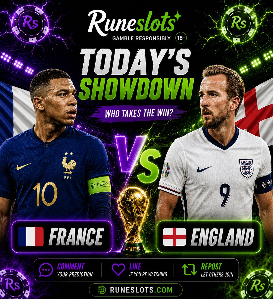 RuneSlots's tweet photo. Two football giants.
One winner.
🇫🇷 France vs 🏴 England
Who's your pick?
💬 Comment your prediction.
❤️ Like.
🔁 Repost.
🎁 Join our Discord for giveaways and community events. https://t.co/IbKr9Wc5UY