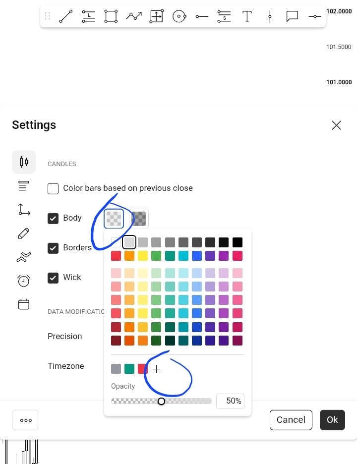 Xyzii911's tweet photo. @Chukwuallthewa1 Candles:
Bullish: #dbdbdb
Bearish: #4a4a4a
Opacity 50%
Borders: #000000
Wick: #b8b8b8
Opacity 100%
Click on the colour, click + icon
Paste Code and Add. https://t.co/jLHTsH4qlq
