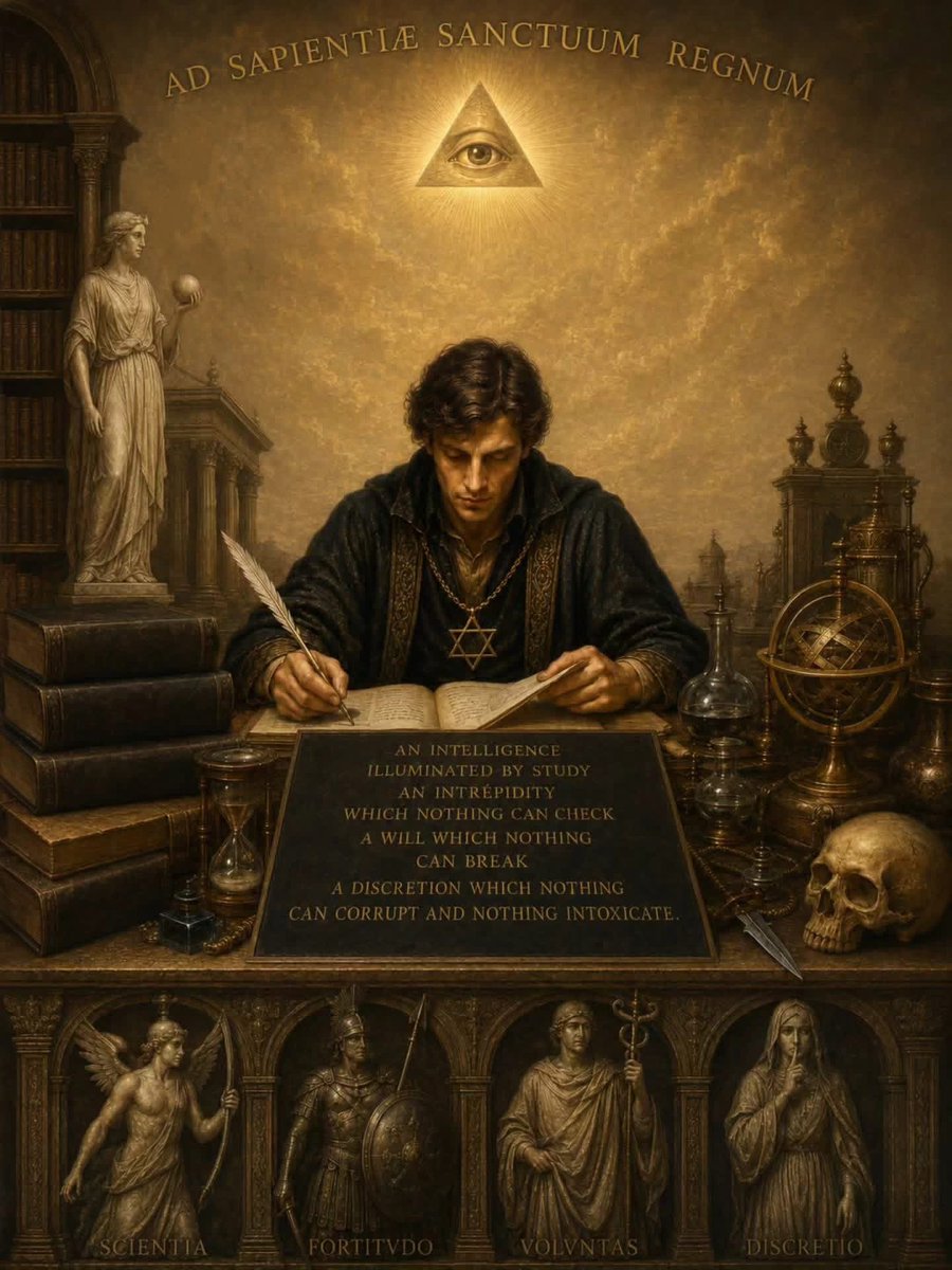 Cloudman176's tweet photo. "To attain the sanctum regnum, in other words, the knowledge and power of the magi, there are four indispensable conditions-an intelligence illuminated by study, an intre-pidity which nothing can check, a will which nothing can break, and a discretion which nothing can corrupt and nothing intoxicate. TO KNOW, TO DARE, TO WILL, TO KEEP SILENCE such are the four words of the magus"

— ELIPHAS LEVI (The Doctrine and Ritual of Magic)