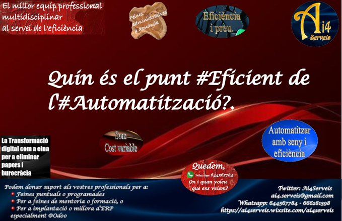 serveis38965's tweet photo. Quin és el punt #Eficient de l' #Automatització?
Quines son les feines repetitives, o les que es poden convertir en repetitives que podem automatitzar i aconseguir un alt impacte en la Gestió?
#Optimitzacio #SolucionsAi4 #AdministracióDigital #OutsourcingOnline https://t.co/RtE9HXlCiE