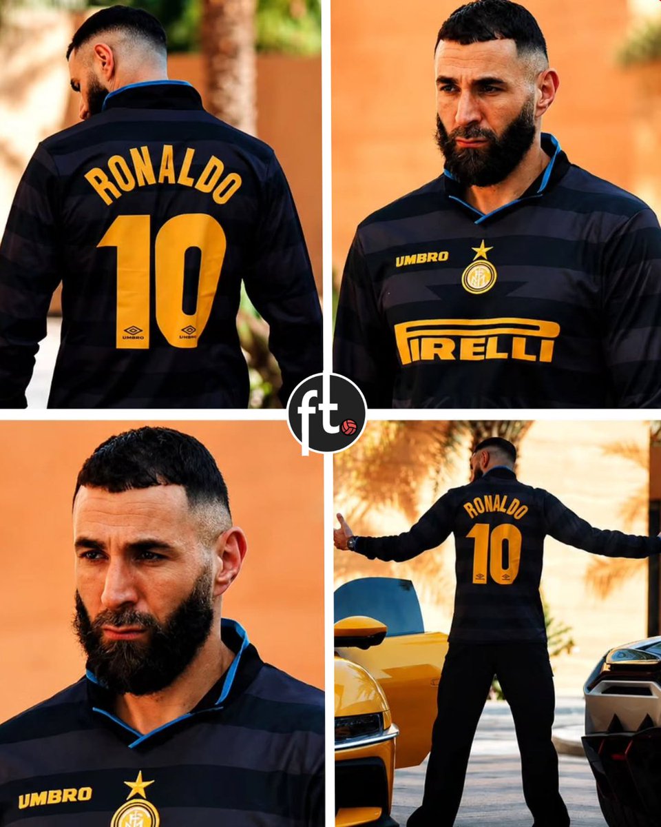 Footballtweet's tweet photo. No matter how cool you think you are, you'll never have as much aura as Karim Benzema in an R9 Inter number 10 shirt. 🥶🥶🥶 https://t.co/HNUmhB9W70