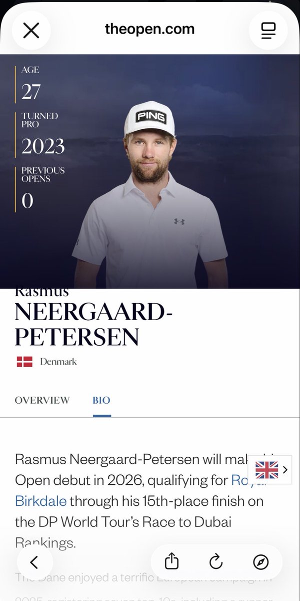 PhilalcoA's tweet photo. @TheOpen Disappointing Bio. Shame you cannot pay the Australian Open (his qualifying win) the respect it deserves https://t.co/lYKHpkXdXg