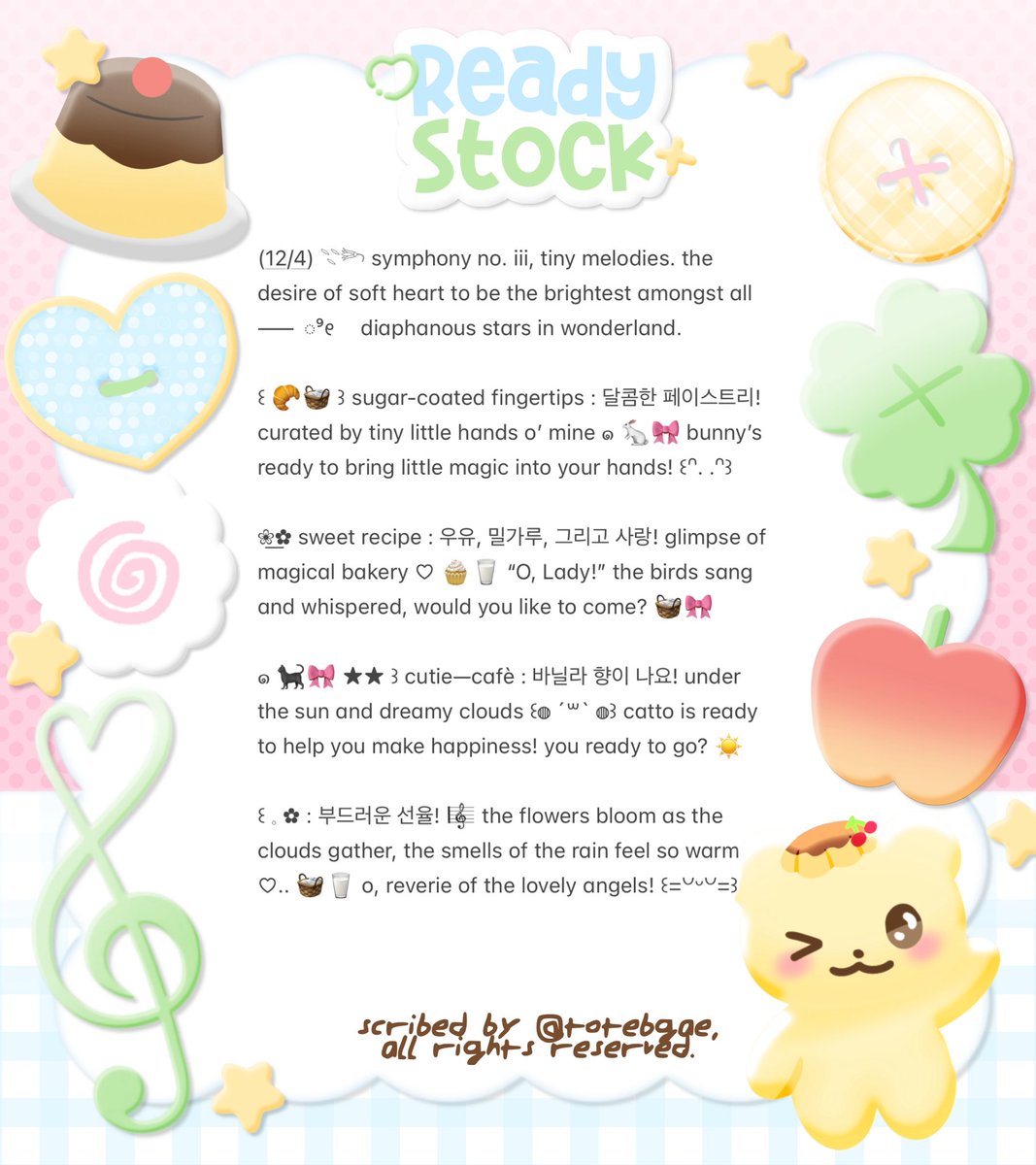 totebgae's tweet photo. help rt, please? thankiies! ♥︎% 

𖦹 ⊹ 🐰🍀 . . g’day, heavenlings! ⿻ 🎀☀️ ˚ ⸝⸝ aku punya 10 wording bio ♡ 🥣 ⊹ 𓏲 dengan prici : Rp3.500! 𓈄 ˚ 🍦👛 check ALT for more details &amp;&amp; @ me after dm! ୨୧ 🍮

— 🌸 : #bealanja ! https://t.co/iksaZ5ticw