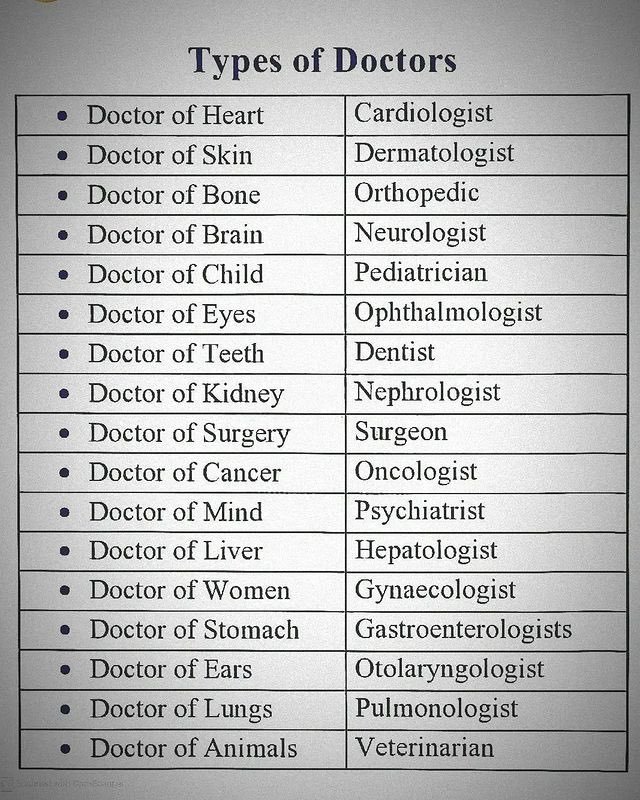 grammarenglis's tweet photo. Types of doctors https://t.co/FWLd7gPbaa