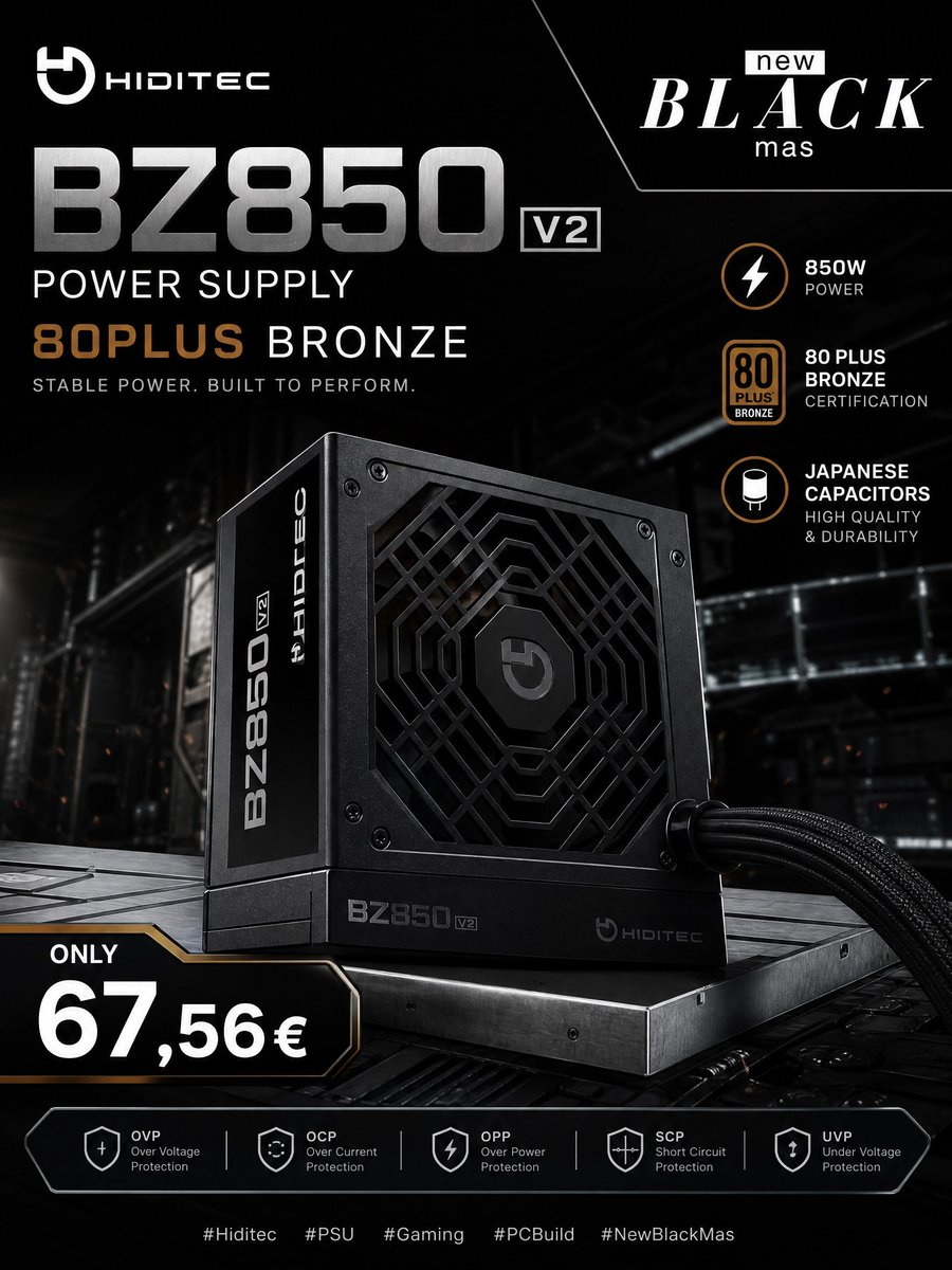 auro_cola's tweet photo. Fuente Hiditec BZ850 V2
Dale a tu PC la energía que merece. ⚡ La fuente Hiditec BZ850 V2 con certificación 80 Plus Bronze garantiza eficiencia y estabilidad para tus sesiones de gaming. 🎮
💰 Precio: 67,56€
#Hiditec #PSU #Gaming #PCBuild #NewBlackMas #Hardware #SetupGaming https://t.co/jexJgafFr5