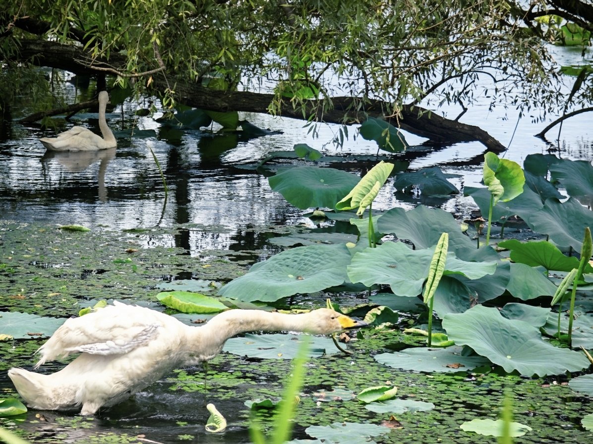 nyanderland's tweet photo. 渡らずに夏も居る白鳥とはなんだか性格合う気がする。 https://t.co/HI4drzfHnT