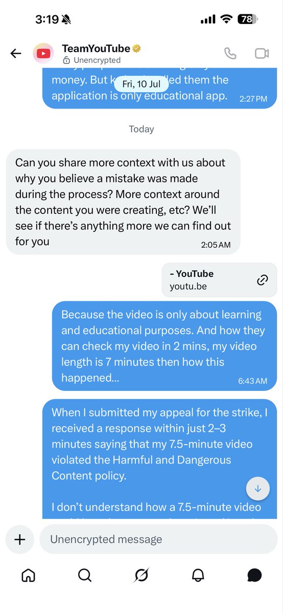 Harshit2536's tweet photo. Help me @TeamYouTube i am very sad. Why not solving my problem you just drop little message and not helping me. Help me i am 100% sure my video does not violate any community guidelines. Then put back my video on my channel and remove strike. https://t.co/lMrTRM6XOd