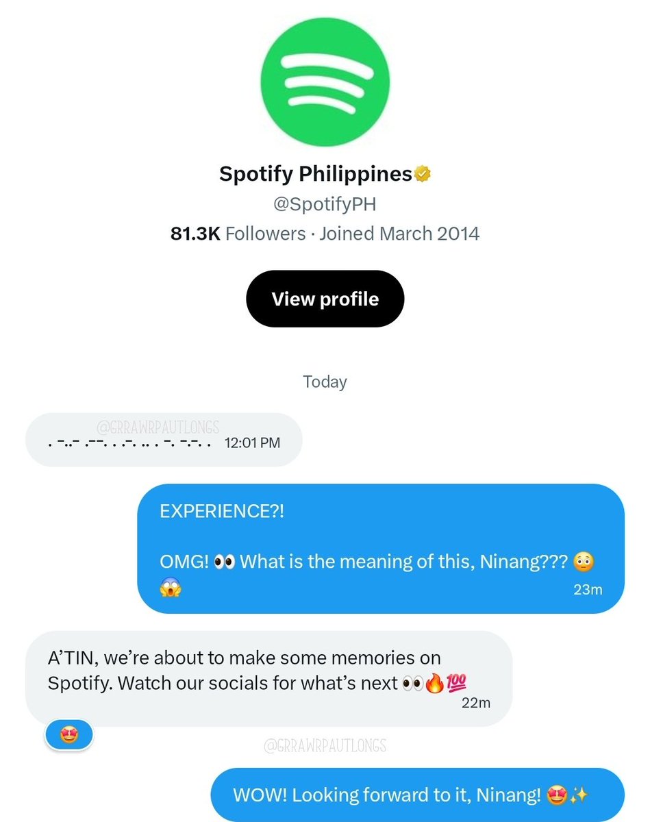 grrawrpautlongs's tweet photo. Rawr! @SpotifyPH is cooking something... 😳
Follow their socials for more updates! ✨
@SB19Official #SB19
#SpotifyPH https://t.co/F6hhavOl4V
