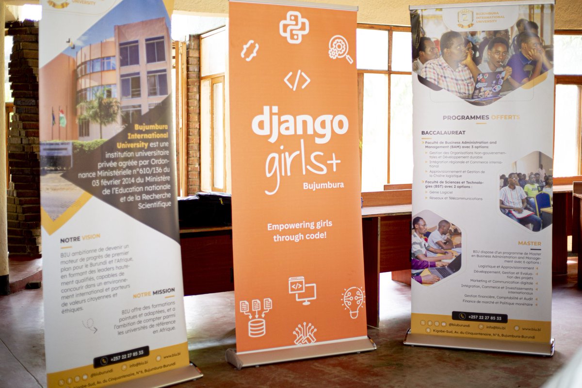 BIUBurundi's tweet photo. 📍💻Happening now: @BIUBurundi is honored to host the 2nd edition of the annual training program introducing #younggirls to #programming, organized by @djangogirls in Burundi. 
#womenintech #djangogirls #BIU https://t.co/m9OPnCy5Ai