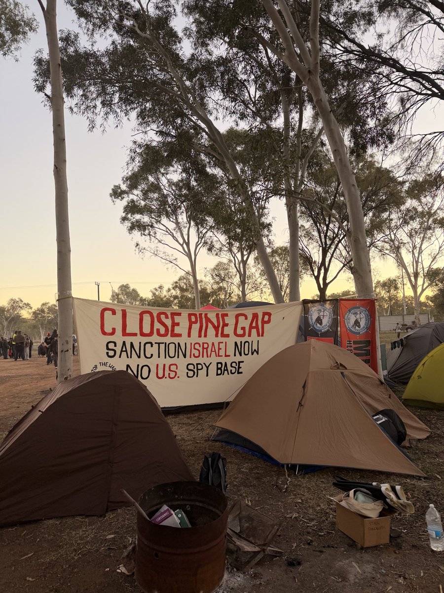DavidShoebridge's tweet photo. On Arrernte Country in Alice this weekend for the convergence on Pine Gap, calling for land back and the closure of this dangerous US base. https://t.co/SSOHtP9ZP0