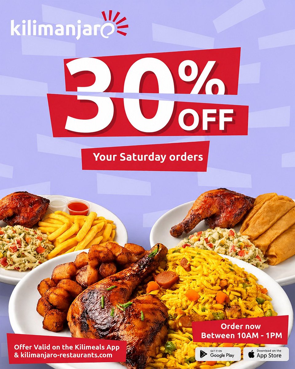 KILIRESTAURANT's tweet photo. Grab your favourite Kilimanjaro meals at 30% OFF between 10AM – 1PM.

#Kilirestaurant #TasteOfAfrica https://t.co/dsXY6gQV7G