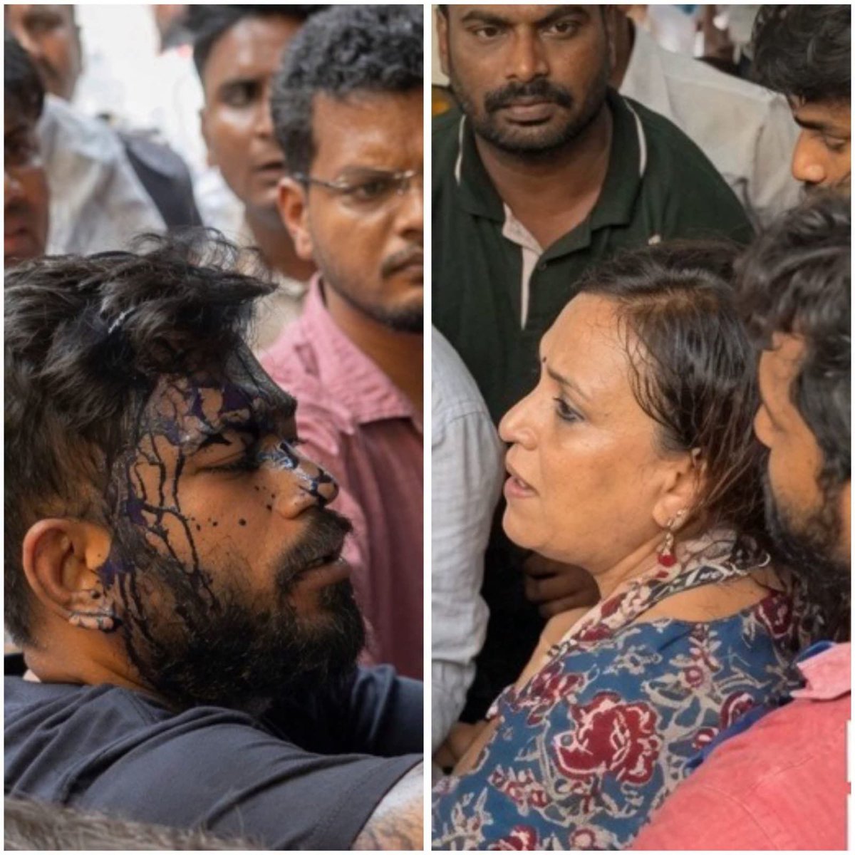 ankitdubeyji_'s tweet photo. A mother's frustration reached its breaking point today.

Her son scored 650 marks in his very first NEET attempt, but after the exam was cancelled, he slipped into depression. She has been attending the protest for the last two days, hoping the concerns of NEET aspirants would finally be heard.

She later said that the protest barely addressed the issues faced by NEET students. What disturbed her even more was hearing someone raise the slogan, "Bharat hamari maa hai, to Bharat ka baap kaun hai"? That was the moment she decided to confront Sonam Wangchuk, telling him he was surrounded by the wrong people.

He reportedly asked her to speak with Abhijeet Dipke, but she couldn't find him anywhere. Later, she came to know he was staying at a five-star hotel, which further angered her.

In protest, she threw ink at him and accused him of misleading people, saying, "You cheated us. You gave us false hope." She also claimed that some of his supporters surrounded her and shouted, "Maro, maro."

Whatever your views on the protest may be, I sincerely hope she stays safe. A mother fighting for her child's future deserves to be heard, not intimidated.