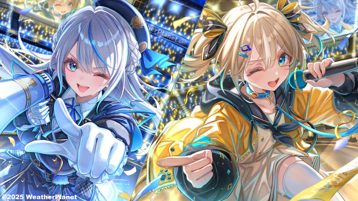 sa_ya_1107's tweet photo. Vtuberユニット「whether planet」
雨海ルカ様、天晴ひなた様の3D LIVE 「- 天体観測日和 - 」のサムネイルイラストを描かせて頂きました🌦️

⏰7月19日 (日) 21:00~  

ウェザプラの3Dお披露目Liveお見逃しなく✨ https://t.co/F2JnJGSsOX