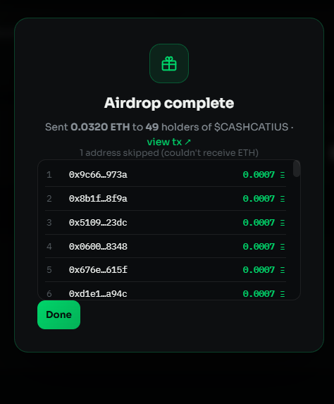 feddewegberg's tweet photo. Sent the airdrop for CASHCAT MAXIMUS Holders

$CASHCATIUS

ca
0x42c34c0f155b3193176ebb6cc78227e1ac5deb03 https://t.co/pZHlq7Vxyr