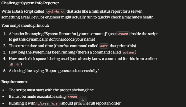 BankoleHaz97535's tweet photo. Wrote my first real Bash script today, a mini system report tool that pulls username, uptime, and disk usage automatically with one command.
Small script, but it's the same pattern real DevOps engineers use daily to check server health.
#DevOps #Linux #BashScripting https://t.co/fSWhqqcngb