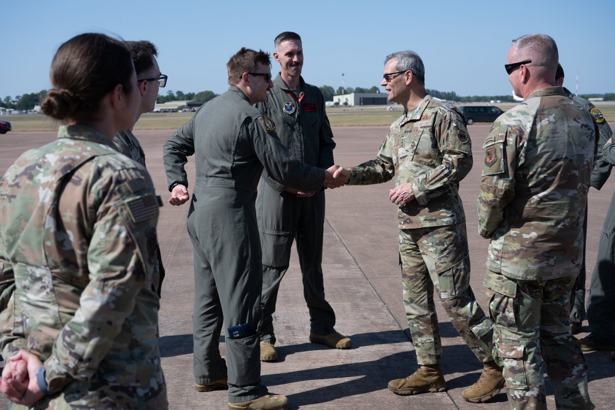 OfficialCSAF's tweet photo. As I traveled to the UK for the Global Air &amp; Space Chiefs’ Conference, CMSAF Wolfe and I stopped by Mildenhall and Fairford to see Airmen who have been supporting real-world ops. I'm so proud of the work they've done and continue to do! https://t.co/KLOhheLEaV https://t.co/PZCE99S9lo