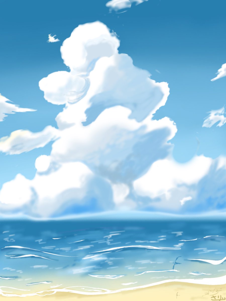 sari_kun_'s tweet photo. 空！雲！！海！！！
 #イラスト  #illustration‌ https://t.co/S3aVDAuzzk