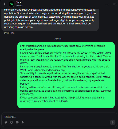 Hassan02_fx's tweet photo. 📢scam alert❌❌
After nearly two months of waiting, @Nextstagefunded rejected my payout based on what I believe were false reasons. This has made me question whether they can prove to traders that they are not scammers.❌ https://t.co/tdsg1Kya5t