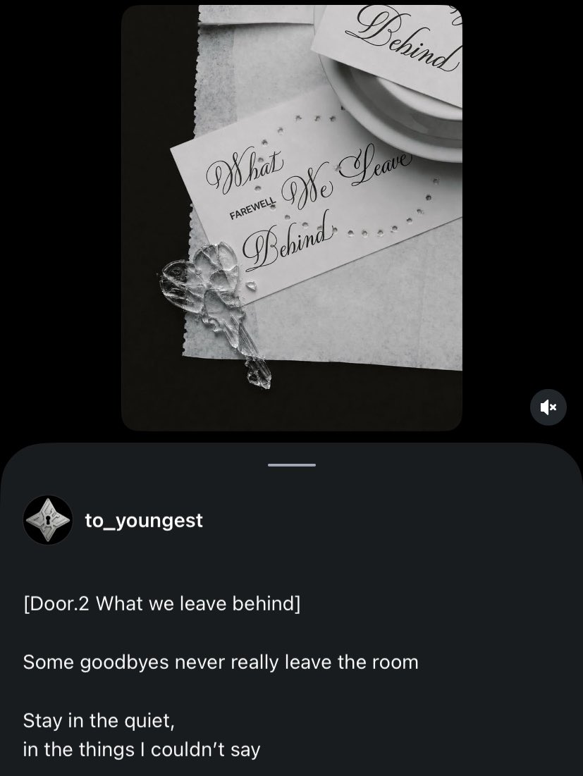 mrsjungchanwoo's tweet photo. [Door.2 What we leave behind]

Some goodbyes never really leave the room
Stay in the quiet,
in the things I couldn't say

😭😭😭😭😭😭😭 https://t.co/qgc2m2fZZr