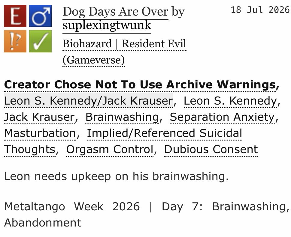 silverdaxxing's tweet photo. Metaltango Week 2026 | Day 7: Brainwashing, Abandonment 

The gaps in his memory surely mean nothing 
#metaltangoweek #kreonweek https://t.co/ool3RzNzEG
