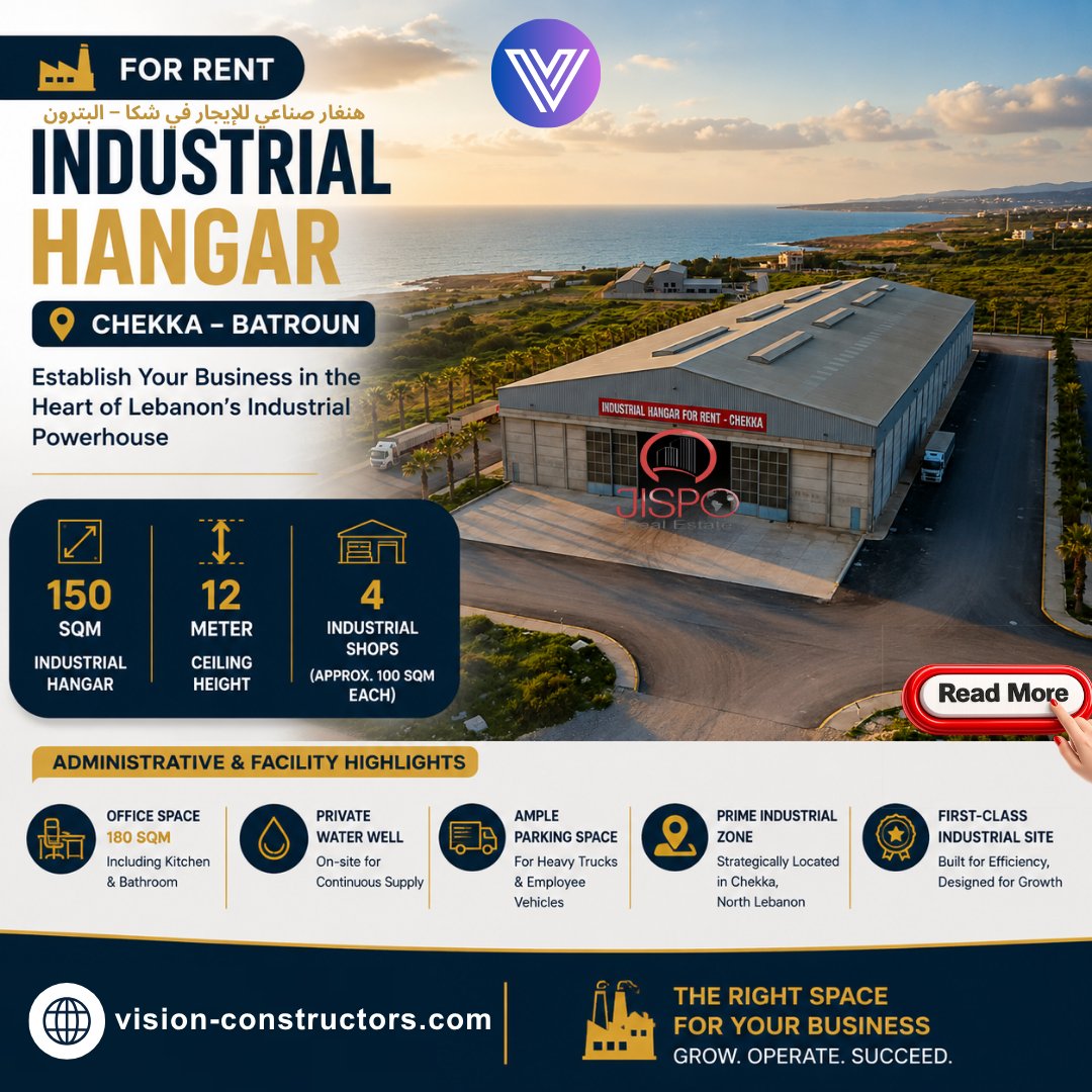 Vision_Blb's tweet photo. Industrial Hangar for Rent in Chekka, Batroun | First-Class Warehouse & Offices |
https://t.co/f61sse6Lnb
هنغار صناعي للإيجار في شكا – البترون
#VisionConstructors #IndustrialForRent #IndustrialHangar #CommercialRealEstate #Chekka https://t.co/3QVI3g3Uci