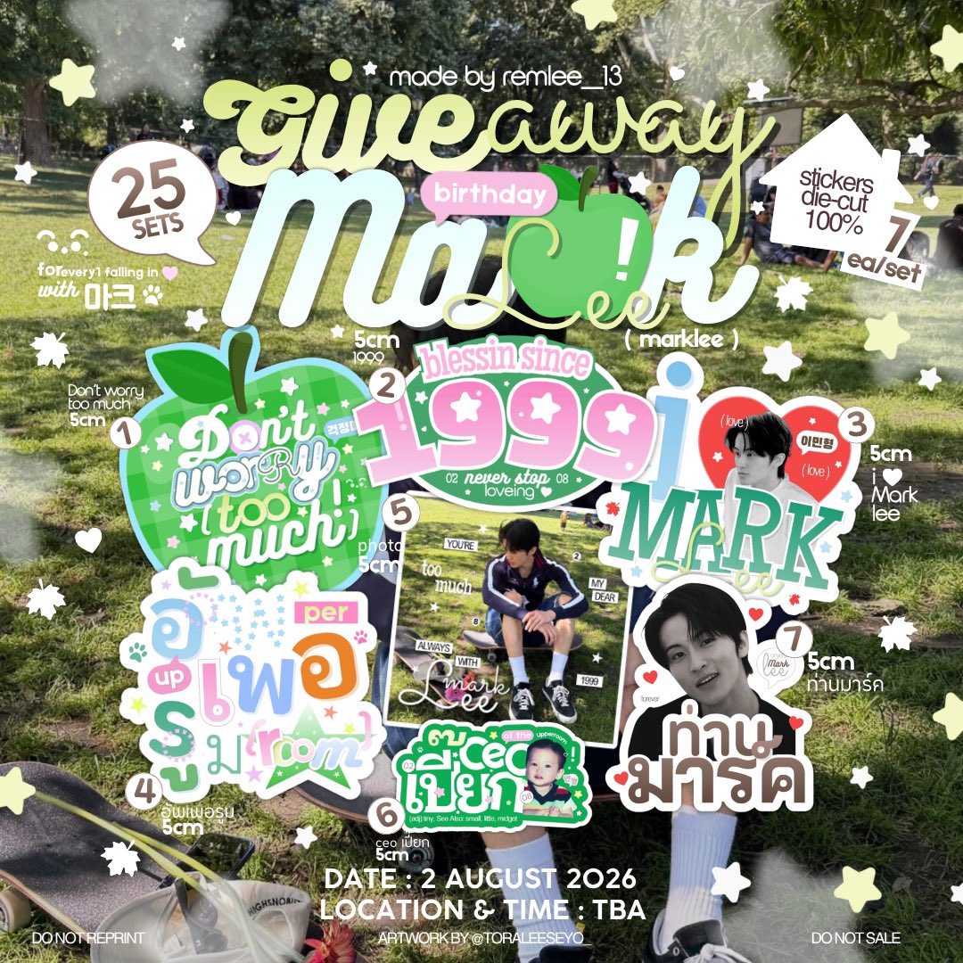 remlee_13's tweet photo. pls kindly rt 🐯🍏
 giveaway Ⓜ️arklee birthday ⋆˙⟡

 ♡ Only 25 set ♡
Stickers diecut 100% 5cm (7ea/1set)

Date : 02 August 2026
Time &amp; location : TBA

#HAPPYMARKLEEDAY https://t.co/8mMsNLRvkk