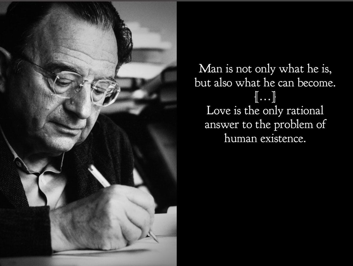 ManipulatorsLog's tweet photo. Fromm – Heretic of Marxism. Love and Freedom Beyond Ideology

“Man is not only what he is, but also what he can become.”

“Love is the only rational answer to the problem of human existence.”

Erich Fromm (1900–1980) was a German-born American sociologist, psychologist, and philosopher. In 1933 he fled Nazi Germany for the United States, later living in Mexico and Switzerland. His experiences of war, exile, and totalitarianism deeply shaped his thought.

Fromm created a distinctive approach called social psychoanalysis, which highlighted the decisive influence of social and cultural forces on human personality. He rejected both Freud’s extreme biological determinism and Marx’s economic determinism, insisting that a true understanding of man must integrate biology, psychology, and socio-cultural context.

He was a fierce critic of both consumer capitalism and totalitarian regimes. In his book The Sane Society, he warned of a “pathological society” marked by alienation, loneliness, and meaninglessness. 

He championed love, responsible freedom, rootedness, and an identity based on being rather than having. At the heart of his philosophy lay a profound respect for human dignity and an enduring belief in our capacity for growth.

In his later years, Fromm moved away from orthodox Marxism toward what he called “humanistic socialism”. Still, many critics — especially conservatives — accused him of utopianism, excessive optimism about human nature, and a naive faith in the possibility of radically reshaping society through conscious social engineering.

His central aim was to help people reclaim their full humanity in a world that, whether through capitalist consumerism or totalitarian control, constantly fosters alienation. Unlike many 20th-century thinkers, Fromm did not see freedom merely as the absence of restrictions. For him, true freedom demanded responsibility, discipline, and the ability to love.

Several of his ideas remain strikingly relevant today:

♥️Love as an art, not merely a feeling. It requires effort, knowledge, and practice. As Fromm wrote: “Love is not primarily a relationship to a specific person; it is an attitude, an orientation of character, which determines the relatedness of a person to the world as a whole, not to one ‘object’ of love.” 

This remains one of the most powerfully anti-consumerist messages in modern psychology.

♥️Being versus having — his sharp critique of defining our worth through possessions, status, and consumption. Fromm argued that consumerism does not fulfill us but only deepens our existential emptiness.

♥️The escape from freedom — a tendency still very much alive: many prefer to surrender responsibility for their lives to authorities, ideologies, or algorithms rather than face the uncertainty that comes with genuine freedom.

♥️The need for rootedness and meaning — a fundamental human requirement that modern societies often fail to satisfy.

Fromm offered no easy formulas or revolutionary slogans. Instead, he called for patient, demanding work on oneself and the gradual cultivation of the capacity for authentic living. In our world of consumption, superficiality, and deepening polarization, his diagnoses still resonate — even if some of his broader social proposals appear utopian.

Fromm’s understanding of love stands as one of the deepest and most influential analyses of the 20th century. Its greatest strength lies in weaving together philosophical insight, psychological depth, social criticism, and an ethical call to self-development. 

In today’s landscape of dating apps, narcissistic culture, fleeting relationships, and eroding trust, Fromm’s message feels more timely than ever. 

Perhaps the most valuable element of his thought is the conviction that love is not primarily about finding the right person, but about developing our own capacity to give, to respect, and to take responsibility — regardless of whether we fully accept his social diagnosis.