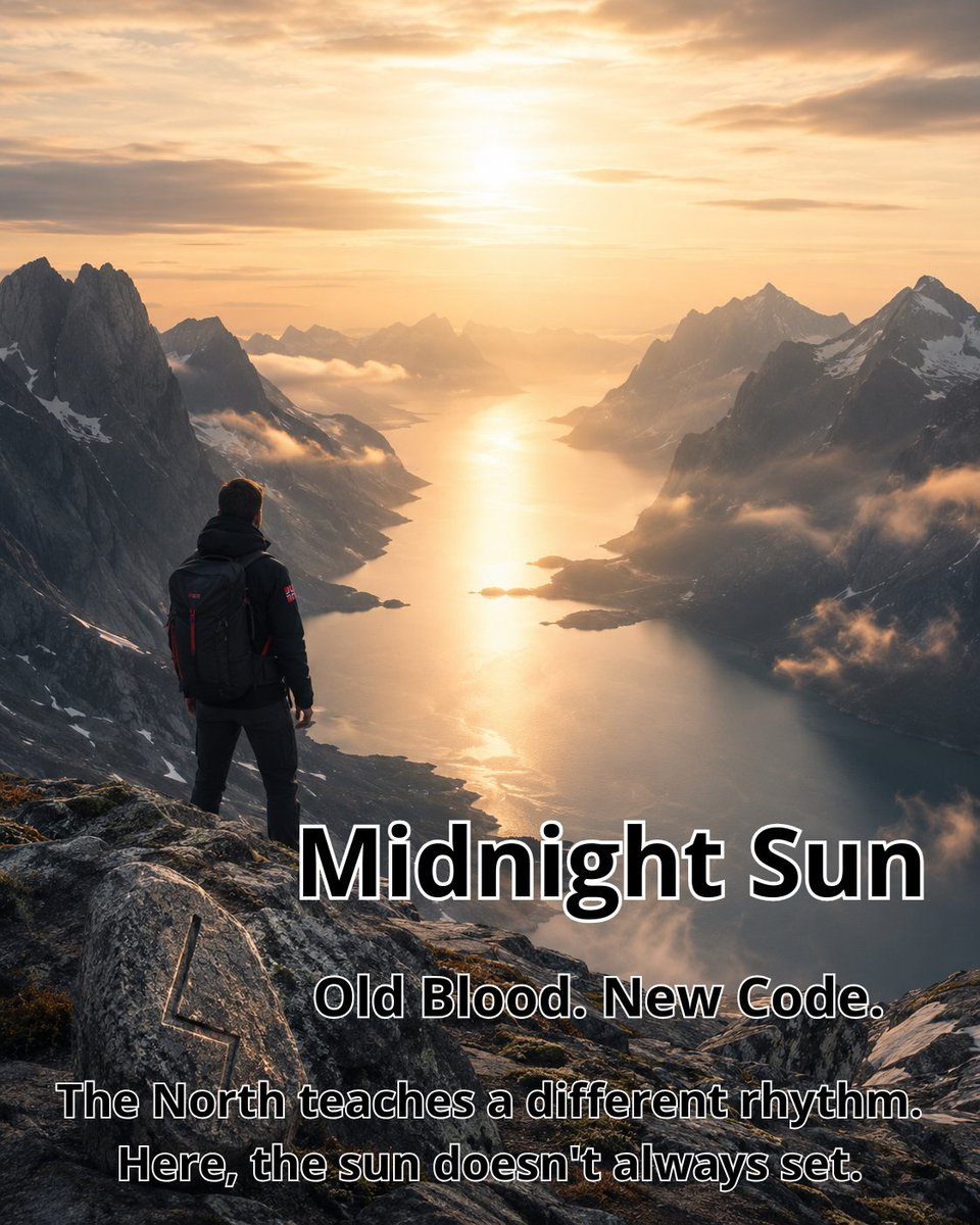 marcin_rietz's tweet photo. The North teaches a different rhythm.
Some sunsets never end—they become new beginnings.
Keep moving. Keep exploring.
Old Blood. New Code.
#Norway #MidnightSun #Nordic #ModernViking #R3BOOTXStudio https://t.co/fN49rEQtJ9
