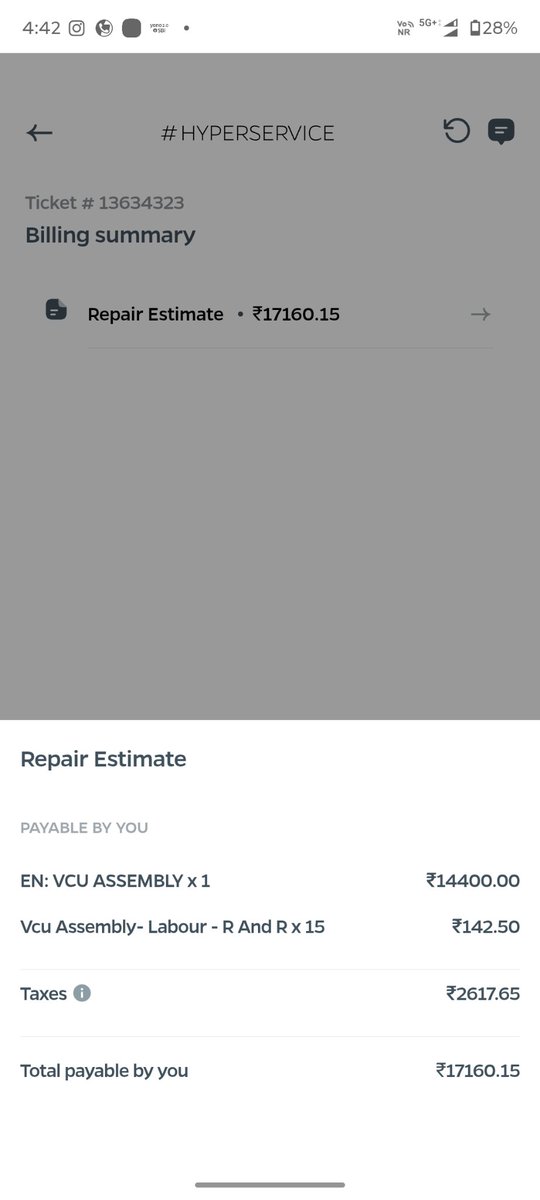 saraswat342's tweet photo. Mu ola s1 pro suddenly display off and service center say vcu issue and my scooter in warranty and they estimate 17200 rs aprox for vcu and no deadline 2-3 month what about hyper service @OlaElectric @bhash https://t.co/h6PFcL4ChV
