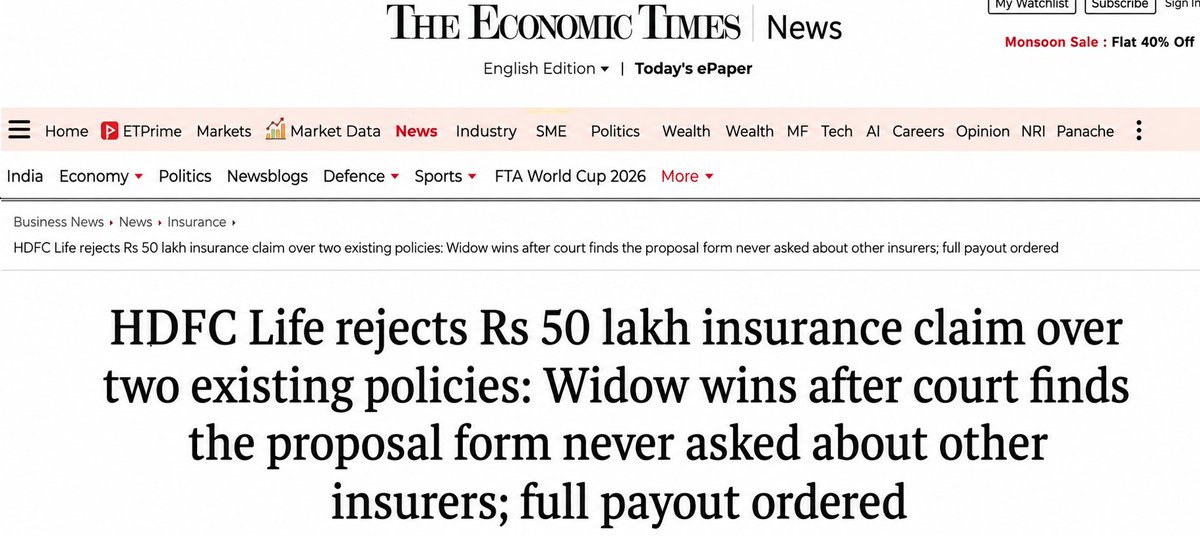 RupeetoolByFGM's tweet photo. Has your insurance claim ever been rejected because you hold policies with other insurers?

An ICU doctor's ₹50 lakh policy was, after he died on night duty.

He hadn't listed his other policies.

His widow fought it, and the court handed her all ₹50 lakh. 

Here's how 🧵👇 https://t.co/EvGpZlemxT