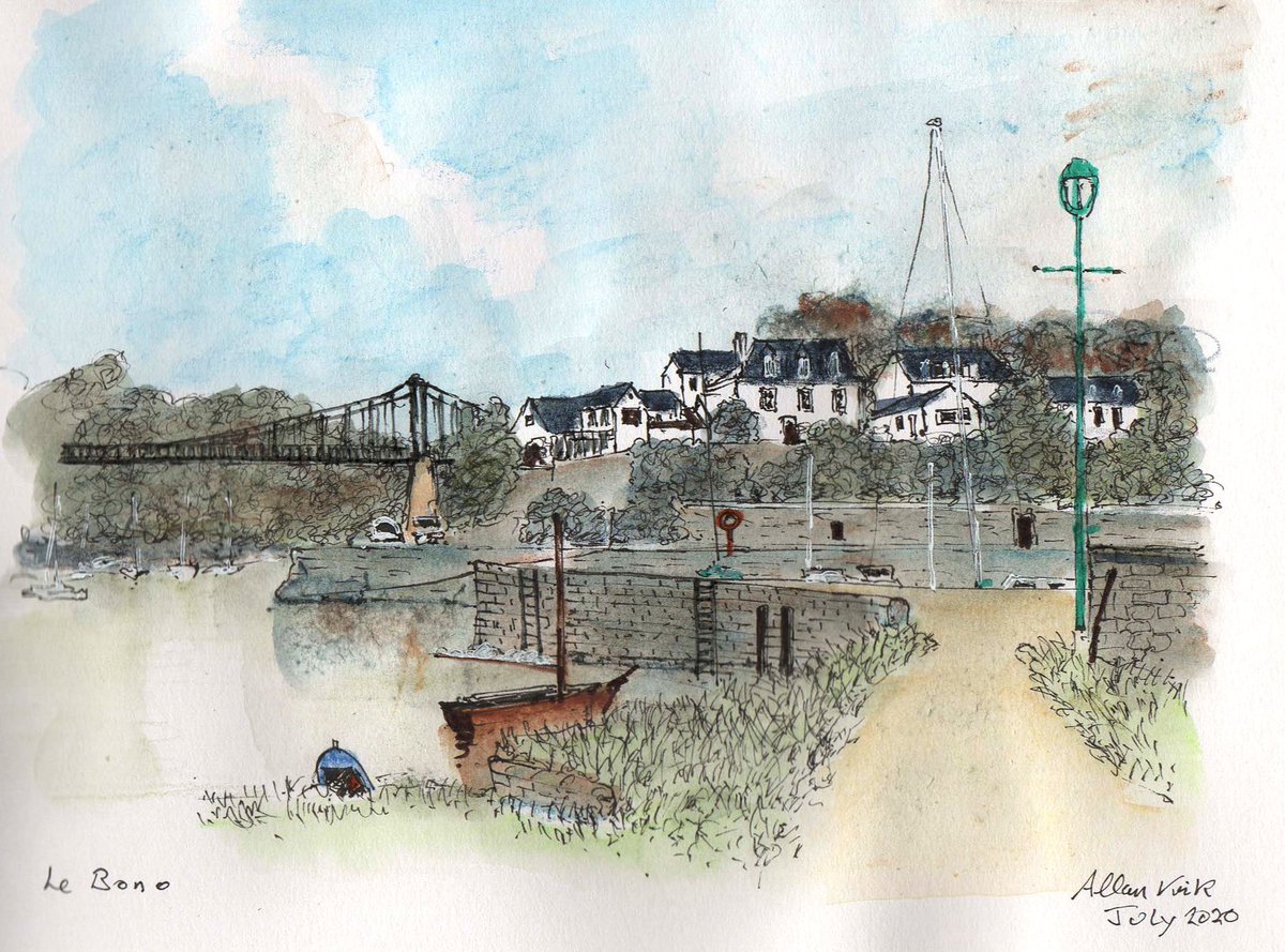 tarnincolour's tweet photo. Le Bono, Brittany - pen and Watercolour pencils. -  #sketchbook #urbansketcher #urbansketchers #sketch #urbansketch #sketchtravel #usk #akirk54 #landscapepainting  #watercolour #thedailysketch  #drawing https://t.co/j4jbkOrPvT