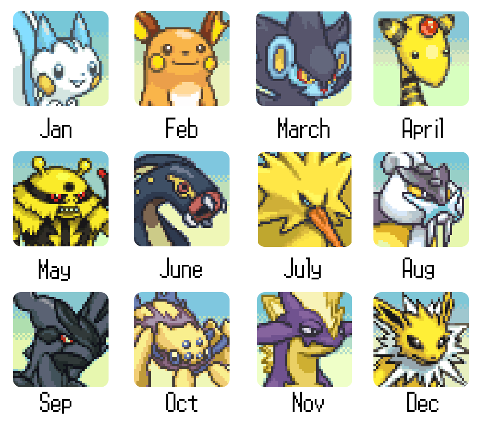 PokeDailyPost's tweet photo. Your birth month is the Pokémon you turn into (Electric type pokémon version ⚡️) https://t.co/8J32qzfb3t