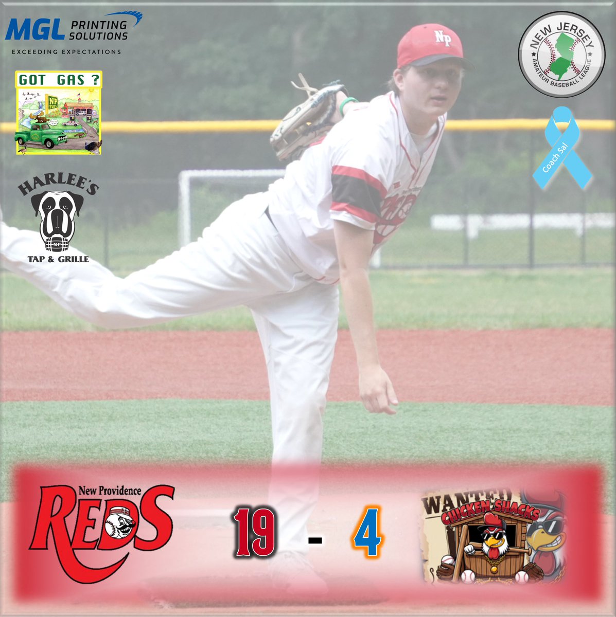 NewProvReds's tweet photo. Reds (7-1) continue to roll over the Chicken Shack (0-6) behind a CG 8 K performance by Ryan Grill who also added 2 hits &amp; 2 RBI. Russ Nelson &amp; Michael Pierce led the way with 3 hits each, &amp; Pierce had 4 RBI and 3 SB. Anthony Bibbo had 3 RBI in the victory. #RedsBaseball ⚾️ https://t.co/1ZpH4nrlZh