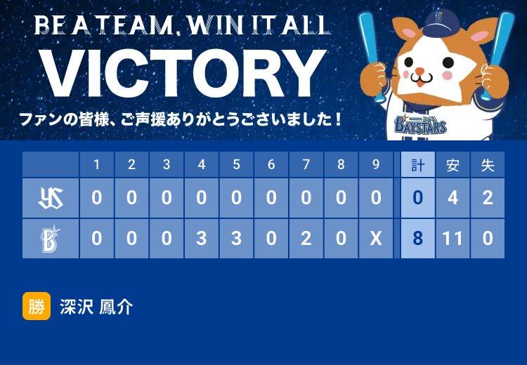 Dopink1's tweet photo. ＼横浜優勝／
深沢くん完封にゃ！救世主にゃ！
明日の片山くんも救世主になってにゃ！
https://t.co/Ede54tq1Q3
#baystars #STARGUIDE https://t.co/oVDotxEW0i