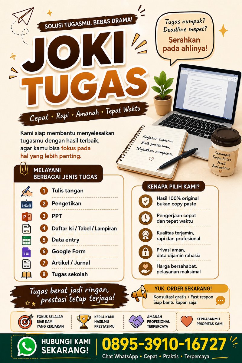 jokihandal_'s tweet photo. Tugas numpuk? Jangan panik!
Kami siap bantu berbagai jenis tugas: Tulis tangan,Pengetikan,PPT,Daftar isi, tabel,lampiran,Data entry,Google Form, Artikel/Jurnal &amp; tugas sekolah CepatRapi,Amanah, Tepat waktu
DM atau WhatsApp sekarang, biar tugas beres tanpa drama! 🚀
#JokiTugas https://t.co/uh9aCbYSmJ